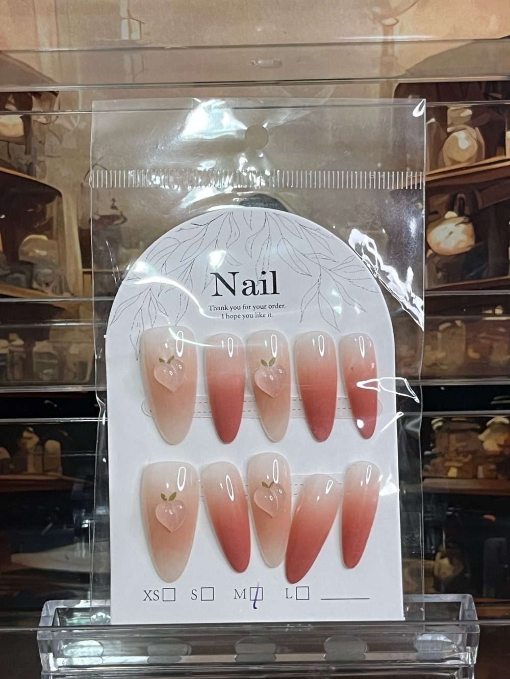 Press-On Nails Peach Ombre with Heart Accent stiletto